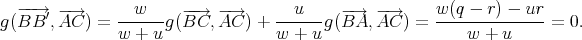 g(--B→B ′,-A→C ) = --w---g(-B-→C, -A→C ) + --u---g(-B→A, -A→C ) = w-(q --r-) --ur-= 0.
w + u w + u w + u