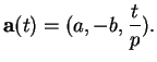 % latex2html id marker 37303
$\displaystyle {\bf a}(t)=(a,-b,\frac{t}{p}).
$