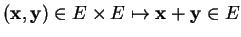 % latex2html id marker 27478
$\displaystyle ({\bf x},{\bf y}) \in E \times E \mapsto {\bf x}+{\bf y} \in E
$