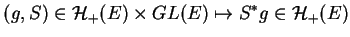 $\displaystyle (g,S)\in{\mathcal H}_+(E)\times GL(E)\mapsto S^*g\in{\mathcal H}_+(E)$