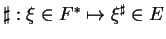 $ \sharp: \xi\in F^*\mapsto \xi^\sharp\in E$